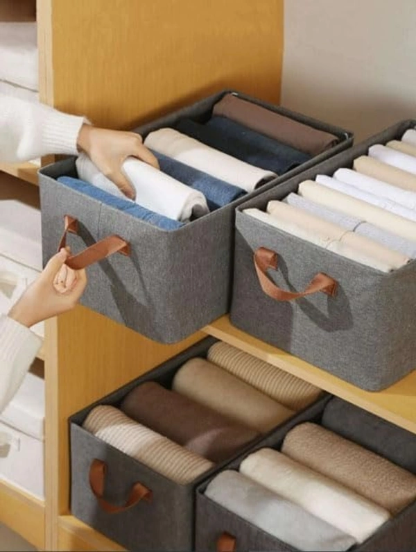 Compartment Foldable Grey Fabric Wardrobe Jeans, T-Shirt, and Pant Organizer Efficient Clothing Storage Solution for Wardrobe Organization & Clothes Management (Pack of 1)