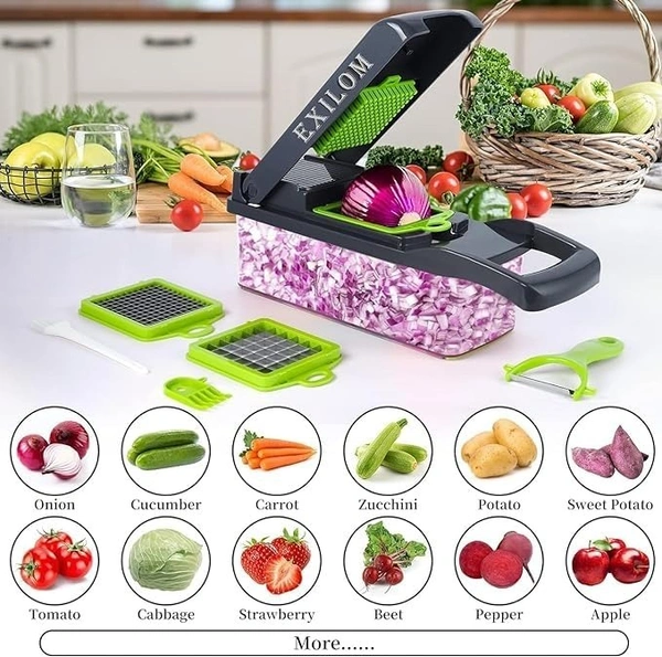 Vegetable Chopper, Pro Onion Chopper, Multifunctional 13 in 1 Food Chopper, Kitchen Vegetable Slicer Dicer Cutter, Veggie Chopper with 8 Blades, Carrot and Garlic Chopper with Container Brand: AMGO APPLIANCES