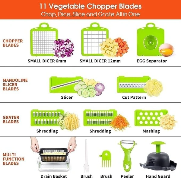 Vegetable Chopper, Pro Onion Chopper, Multifunctional 13 in 1 Food Chopper, Kitchen Vegetable Slicer Dicer Cutter, Veggie Chopper with 8 Blades, Carrot and Garlic Chopper with Container Brand: AMGO APPLIANCES