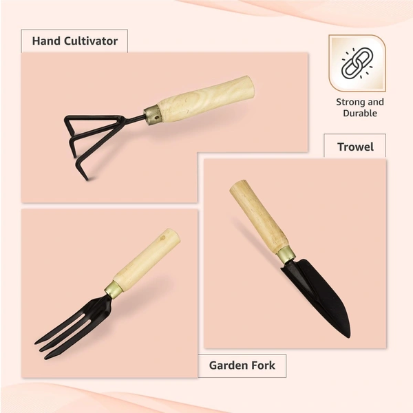 3-Piece Gardening Tool Kit | Trowel, Hand Cultivator, Garden Fork | Gardening Tools for Home