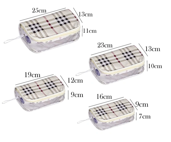 Cosmetic Wash Bag Makeup Pouch Bag Travel Transparent Toiletry Waterproof Zipper Wash Bag Household Grooming Kit Portable Organizer Case Carry Pouch. (4 pcs Bag Off