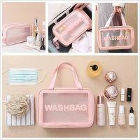 Cosmetic Pouch, Make up Bag for Home & Travel, Toiletry Bag for Cosmetics, Brushes, Accessories Set of 3 - Wash Bag - Light Pink and Black
