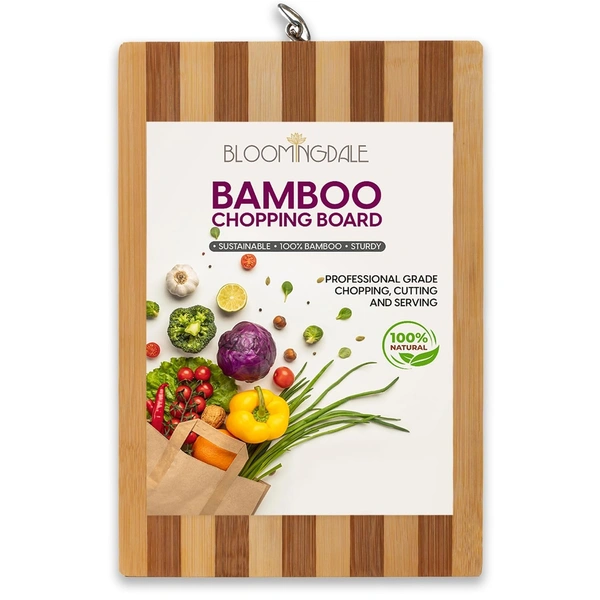 Domum Bamboo/Wooden Chopping Cutting Board with Aluminium Handle for Kitchen Instant Salad.