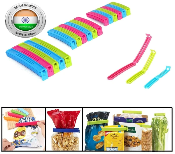 Plastic Food Snack Bag Pouch Clip Airtight Leak Proof Snack Seal Sealing Bag Clips Sealer Food Pouch Clip Manual Vacuum Bag Sealer Clamps 3 Different Size Large, Medium, Small (Set of 18)