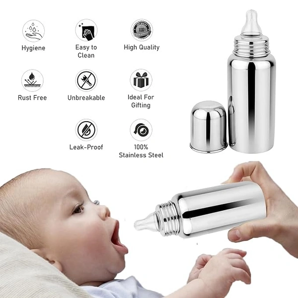 Stainless Steel Baby Feeding Bottle 300ml, Hygienic Silicon Teat,BPA Free, Best Uses for Babies