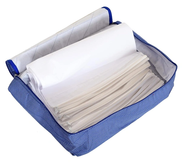 Dot Printed Saree Cover 1 Bag for 12 Sarees, 12 Flap Sarees Bag Wedding Collection (Blue, Fabric)