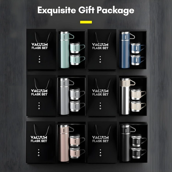 Vacuum Flast Set with 2 Mugs (Blue)