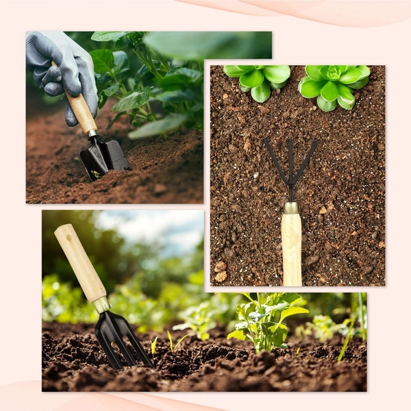 3-Piece Gardening Tool Kit | Trowel, Hand Cultivator, Garden Fork | Gardening Tools for Home