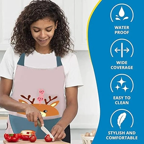 Apron for Women Cute Deer Aprons With Pockets and Hand-Wiping Kitchen Apron Waterproof and Oil-proof Kitchen Accessories Items for Home Cooking Fits Men/Women Home Restaurant -