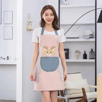 Apron for Women Cute Deer Aprons With Pockets and Hand-Wiping Kitchen Apron Waterproof and Oil-proof Kitchen Accessories Items for Home Cooking Fits Men/Women Home Restaurant -