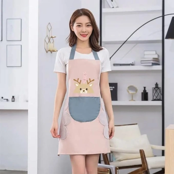 Apron for Women Cute Deer Aprons With Pockets and Hand-Wiping Kitchen Apron Waterproof and Oil-proof Kitchen Accessories Items for Home Cooking Fits Men/Women Home Restaurant -
