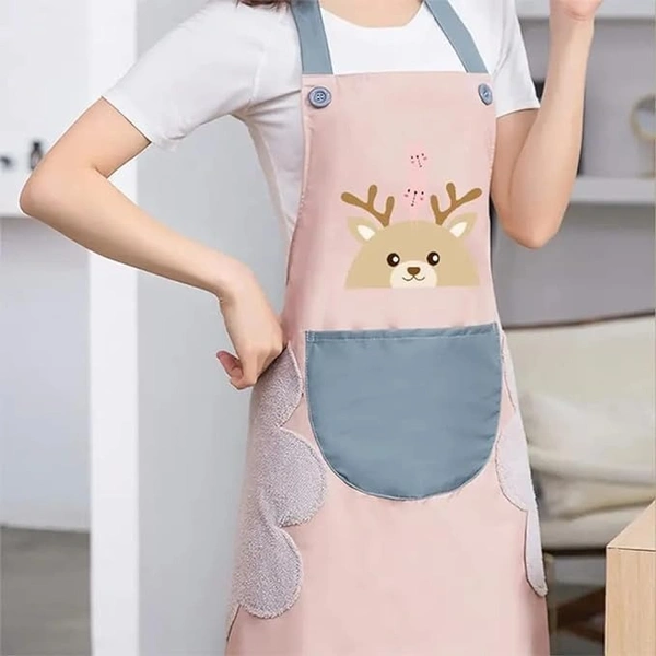 Apron for Women Cute Deer Aprons With Pockets and Hand-Wiping Kitchen Apron Waterproof and Oil-proof Kitchen Accessories Items for Home Cooking Fits Men/Women Home Restaurant -