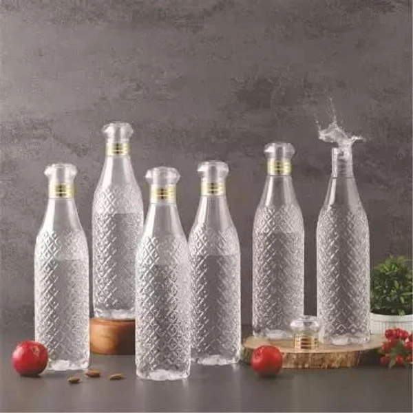 (Pack Of 4 Crystal Clear Plastic Fridge Water Bottle Set of 4 1 litre, Ideal for Restaurant, Kitchen, Home, Office, Sports, School, Travelling (DIAMOND BOTTLE)
