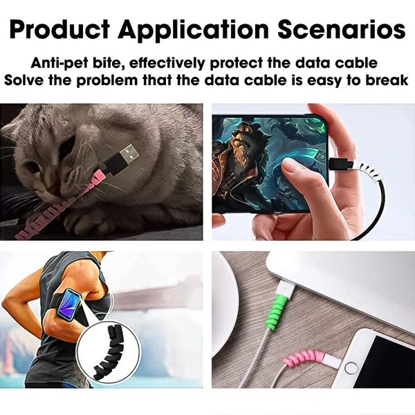 Spiral Charger Cable Protector Data Cable Saver Charging Cord Protective Cable Cover (4 Pieces, Set of 1)