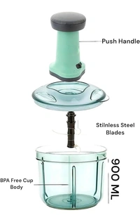 Easy Push Chopper 900ml Steel Large Manual Hand-Press Vegetable Chopper Mixer Cutter To Cut Onion Salad Tomato Garlic Potato Fruit Dryfruit (Pack of 1) 900ml Multi Colour - 15L x 15W x 20H Centimeters