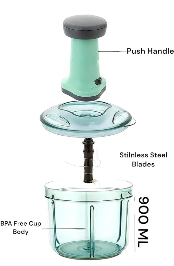 Easy Push Chopper 900ml Steel Large Manual Hand-Press Vegetable Chopper Mixer Cutter To Cut Onion Salad Tomato Garlic Potato Fruit Dryfruit (Pack of 1) 900ml Multi Colour - 15L x 15W x 20H Centimeters