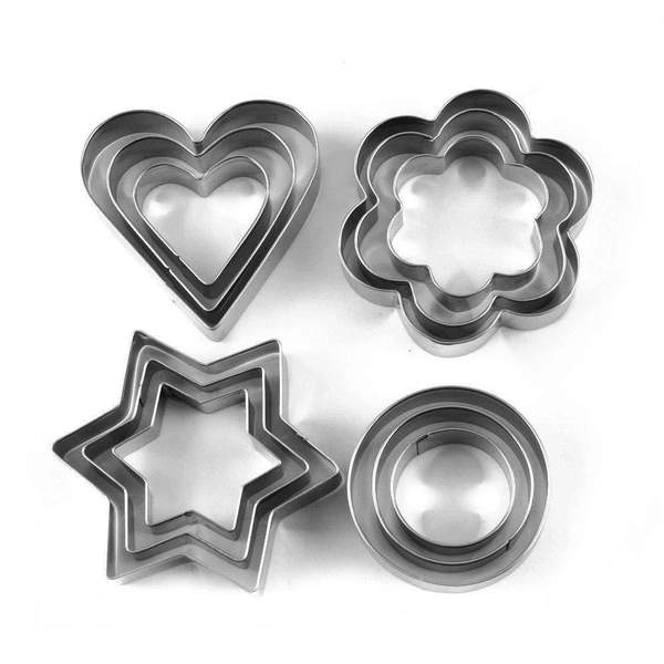 Cookie Cutter 12Pcs/Set Pastry Fruit Molds Stainless Steel Heart Flower Round Star Biscuit Mould Fondant Cutting Cutters Mould