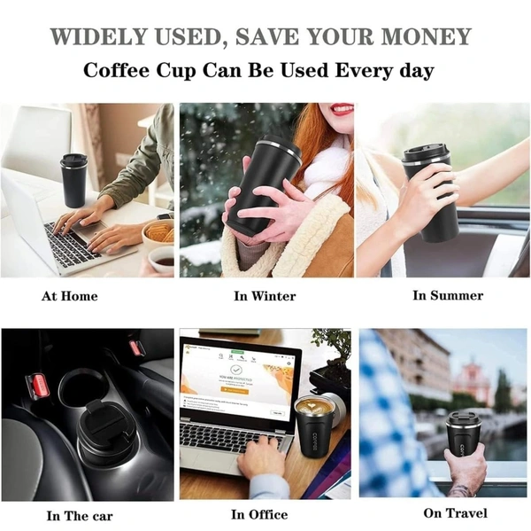 Vacuum Insulated with Temperature Display Coffee Mug| Vacuum Insulated Hot & Cold Double Wall Thermosteel Travel Mug (Random Color)