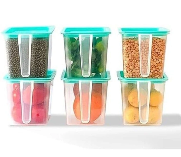 Fridge Organizer with Handle & Airtight Lid,Multipurpose Fridge storage containers Keep Fresh Vegetable, Fruit - (Pack Of 6)