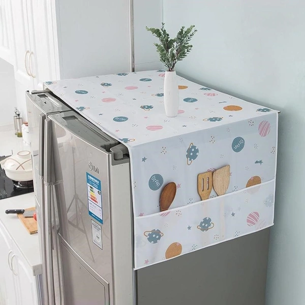 Fridge Cover for Top Double Door with 6 Utility Pockets Designer Prints Waterproof