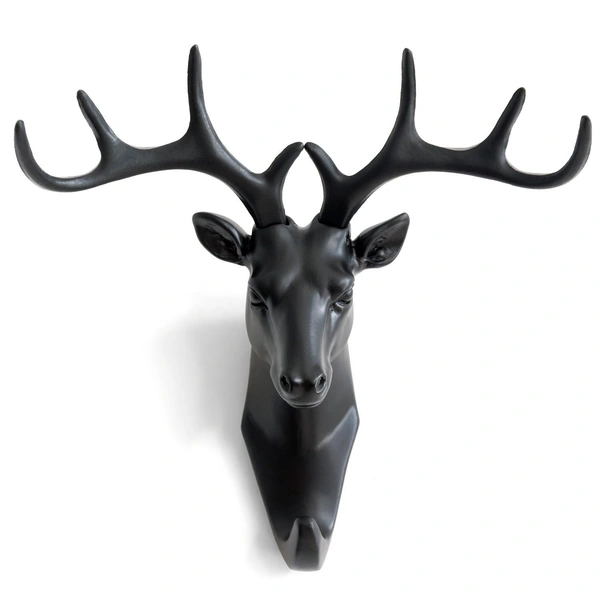 Deer Head Antlers Wall Hook for Hanging Hat Scarf Bag Key Clothes Bathroom Kitchen Towel Holder Hanger Rack Elegant Wall Decoration Wall Mounted Decorative Organizer Without Drilling (Black)
