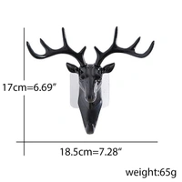 Deer Head Antlers Wall Hook for Hanging Hat Scarf Bag Key Clothes Bathroom Kitchen Towel Holder Hanger Rack Elegant Wall Decoration Wall Mounted Decorative Organizer Without Drilling (Black)