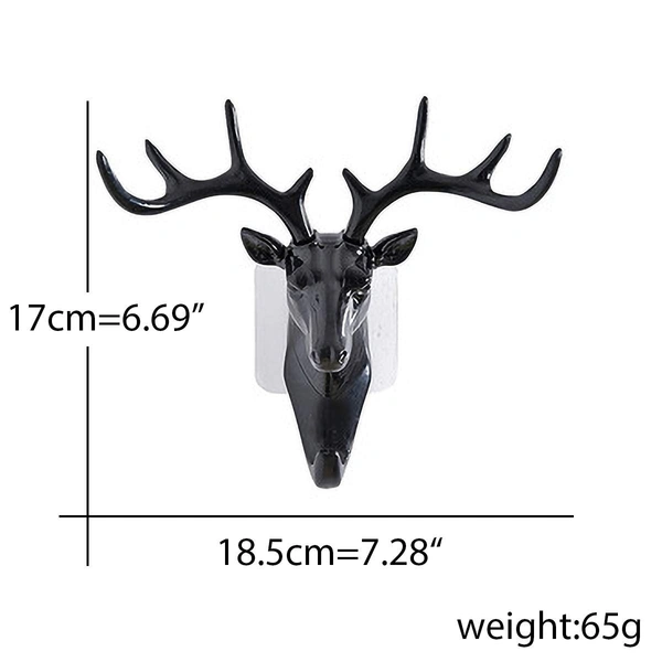Deer Head Antlers Wall Hook for Hanging Hat Scarf Bag Key Clothes Bathroom Kitchen Towel Holder Hanger Rack Elegant Wall Decoration Wall Mounted Decorative Organizer Without Drilling (Black)
