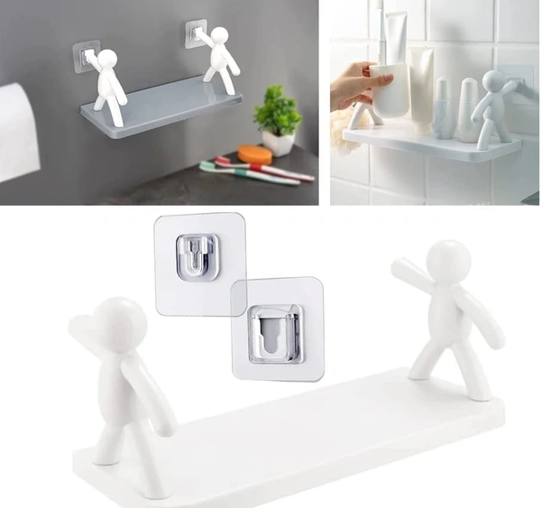 Plastic Multipurpose Wall Mount Floating Shelf&Rack With Self Adhesive Sticker. Wall Mounted Storage Shelf Organiser For Kitchen,Bathroom,Bedroom,Office Supporting Without Drilling
