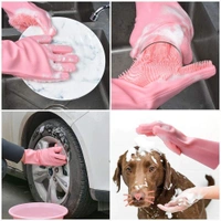 Silicone Dish Washing Gloves, Silicon Cleaning Gloves, Silicon Hand Gloves for Kitchen Dishwashing and Pet Grooming, Great for Washing Dish, Car, Bathroom (1 Pair,Assorted)