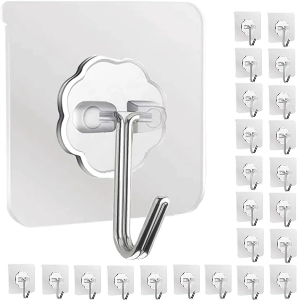 Adhesive Hooks 13.2LB(Max) Heavy Duty Self Adhesive Hooks Transparent Waterproof and Oilproof Wall Hooks for Kitchen Bathroom Shower Door Outdoor Home Improvement Utility Hook ( pack of 12 )
