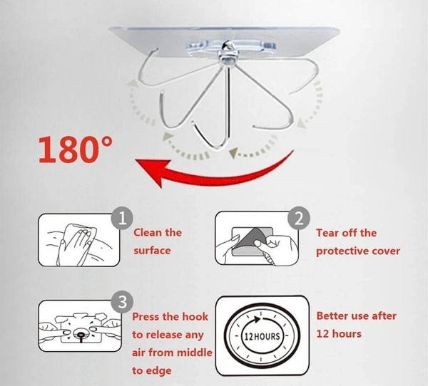 Adhesive Hooks 13.2LB(Max) Heavy Duty Self Adhesive Hooks Transparent Waterproof and Oilproof Wall Hooks for Kitchen Bathroom Shower Door Outdoor Home Improvement Utility Hook ( pack of 12 )