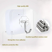 Adhesive Hooks 13.2LB(Max) Heavy Duty Self Adhesive Hooks Transparent Waterproof and Oilproof Wall Hooks for Kitchen Bathroom Shower Door Outdoor Home Improvement Utility Hook ( pack of 12 )