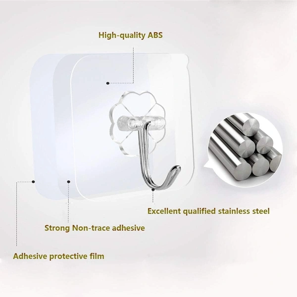Adhesive Hooks 13.2LB(Max) Heavy Duty Self Adhesive Hooks Transparent Waterproof and Oilproof Wall Hooks for Kitchen Bathroom Shower Door Outdoor Home Improvement Utility Hook ( pack of 12 )