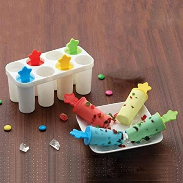 Set of 6 Plastic Reusable Ice Pop Makers, Home Made Popsicle Frozen Ice Cream Moulds Tray Kulfi Candy Ice Lolly Mold for Children & Adults (Tutti Frutti)