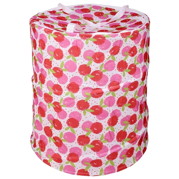 Round Laundry Organiser with Handles|Metalic Flower Print & Foldable|Size 35 x 35 x 43, Capicity 30L (Multi Color)
