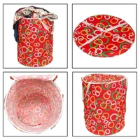 Round Laundry Organiser with Handles|Metalic Flower Print & Foldable|Size 35 x 35 x 43, Capicity 30L (Multi Color)