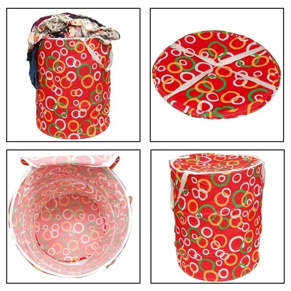 Round Laundry Organiser with Handles|Metalic Flower Print & Foldable|Size 35 x 35 x 43, Capicity 30L (Multi Color)