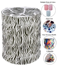 Round Laundry Organiser with Handles|Metalic Flower Print & Foldable|Size 35 x 35 x 43, Capicity 30L (Multi Color)