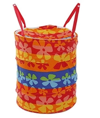 Round Laundry Organiser with Handles|Metalic Flower Print & Foldable|Size 35 x 35 x 43, Capicity 30L (Multi Color)