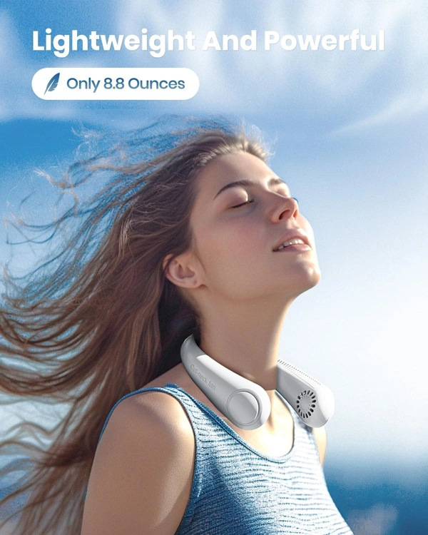 Portable Rechargeable Neck Fan | Better Then Table or Hand Fans | USB Charging Battery Fan | Smart Mini Hand Free 3 High Speed Fan | 360° Cooling Low Noise Hanging Neck Fans (White)