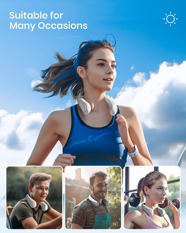 Portable Rechargeable Neck Fan | Better Then Table or Hand Fans | USB Charging Battery Fan | Smart Mini Hand Free 3 High Speed Fan | 360° Cooling Low Noise Hanging Neck Fans (White)