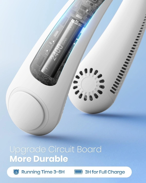 Portable Rechargeable Neck Fan | Better Then Table or Hand Fans | USB Charging Battery Fan | Smart Mini Hand Free 3 High Speed Fan | 360° Cooling Low Noise Hanging Neck Fans (White)