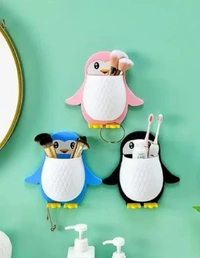 Penguin Toothbrush Holder/Brush Stand/Pen Holder/Kitchen/Bedroom/Office. Plastic Wall Shelf