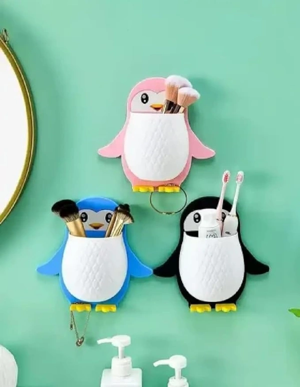 Penguin Toothbrush Holder/Brush Stand/Pen Holder/Kitchen/Bedroom/Office. Plastic Wall Shelf