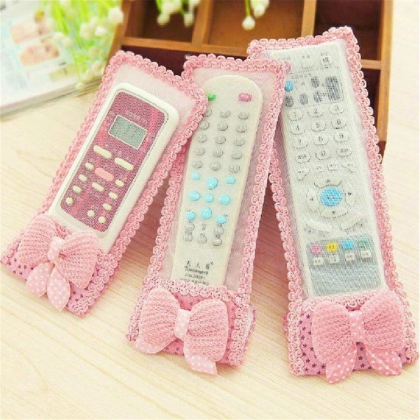 Remote Cover Set of 3 |Bow Knot Remote Cover|Ideal for D2H,DTH Remote & Air-Conditioner(AC) Remote|Fabric Remote Control Case Keep Remote Dust-Free & Easy to Fit