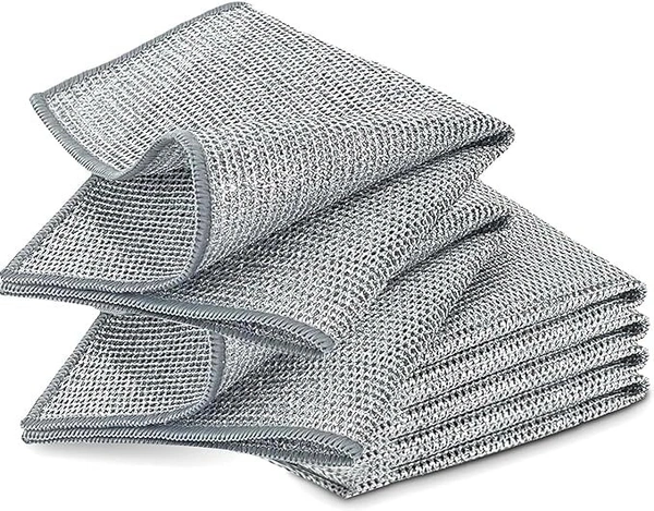 Non Scratch Wire Dishcloth, Multipurpose Wire Dishwashing Rag for Wet and Dry, Multifunctional Dish Rags for Washing Dishes, Reusable Steel Wool Scrubber for Kitchen Cleaning (10)