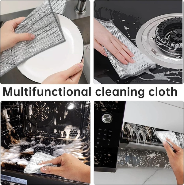 Non Scratch Wire Dishcloth, Multipurpose Wire Dishwashing Rag for Wet and Dry, Multifunctional Dish Rags for Washing Dishes, Reusable Steel Wool Scrubber for Kitchen Cleaning (10)