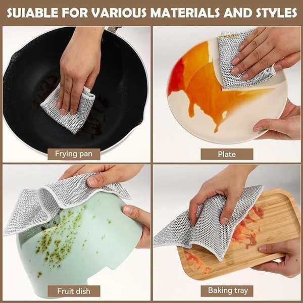 Non Scratch Wire Dishcloth, Multipurpose Wire Dishwashing Rag for Wet and Dry, Multifunctional Dish Rags for Washing Dishes, Reusable Steel Wool Scrubber for Kitchen Cleaning (10)