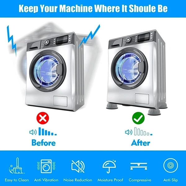 Anti Vibration Pads for Washing Machine with Suction Cup for Washing Machines Fridge Dryer Levelling Feet Anti-Walk, Anti-Skid,Anti-Vibration and Noise Cancellation (4 Pack)