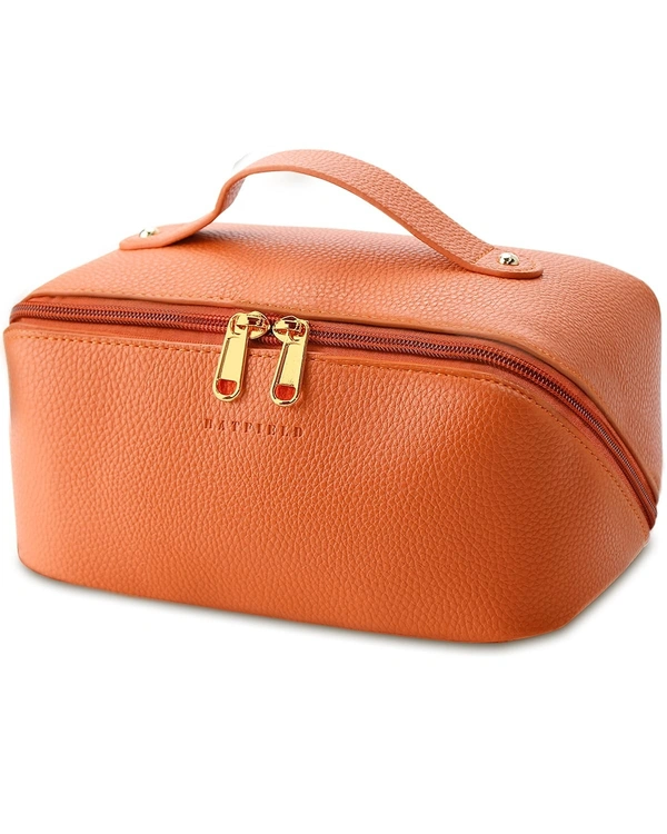 Cosmetic Bag for Women, Litchi PU Leather Makeup Pouch for Women, Large Capacity Cosmetic Travel Bag, Portable Makeup Kit Storage Bag with Handle and Divider, Makeup Organizer Bag